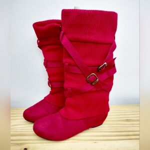 KALI Stylish Red Buckle Boots